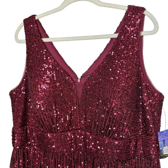 Morgan & Co. Sequin Knit Sleeveless Gown Size 18W Merlot Burgundy Red New - Picture 3 of 12